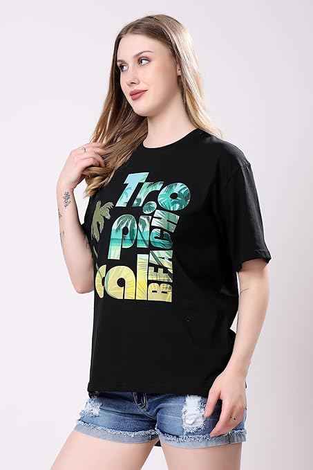 London Hills Women's Cotton Oversized Fit Tshirt |Printed Oversized t Shirts Longline Drop Shoulder Boho Style T-Shirt