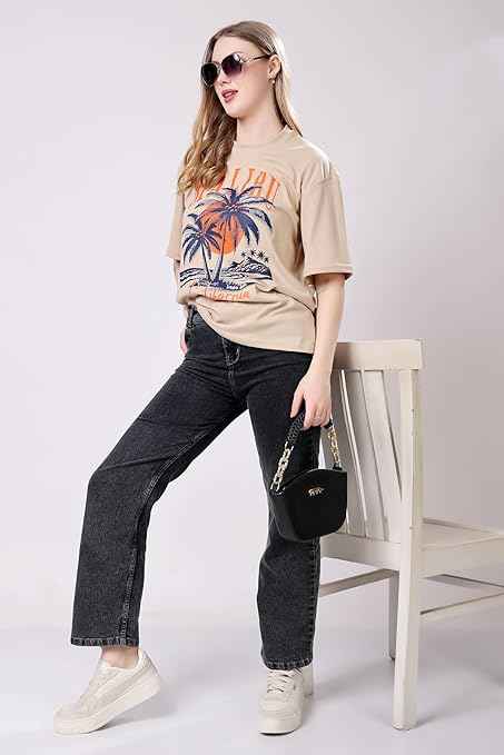 London Hills Women's Cotton Oversized Fit Tshirt |Printed Oversized t Shirts Longline Drop Shoulder Boho Style T-Shirt