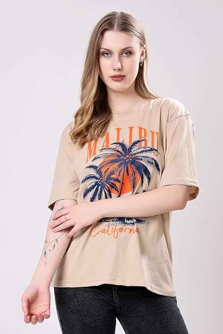 London Hills Women's Cotton Oversized Fit Tshirt |Printed Oversized t Shirts Longline Drop Shoulder Boho Style T-Shirt