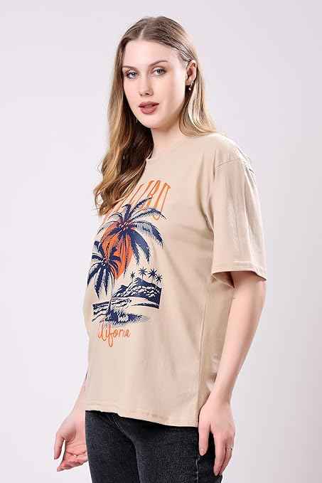 London Hills Women's Cotton Oversized Fit Tshirt |Printed Oversized t Shirts Longline Drop Shoulder Boho Style T-Shirt