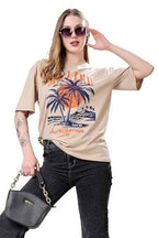 London Hills Women's Cotton Oversized Fit Tshirt |Printed Oversized t Shirts Longline Drop Shoulder Boho Style T-Shirt