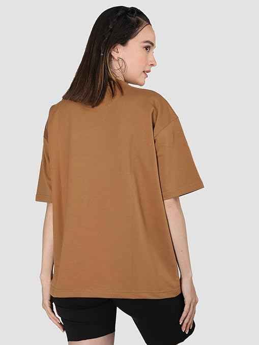CHKOKKO Oversized Round Neck Drop Shoulder Printed Polyester Half Sleeves T-Shirt for Women