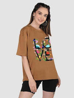 CHKOKKO Oversized Round Neck Drop Shoulder Printed Polyester Half Sleeves T-Shirt for Women