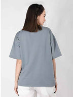 CHKOKKO Oversized Round Neck Drop Shoulder Printed Polyester Half Sleeves T-Shirt for Women