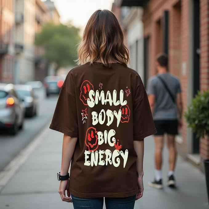 RodZen Oversized | Loose Fit | Half Sleeves Drop Shoulder Cotton Blend Round Neck Printed T-Shirt for Women