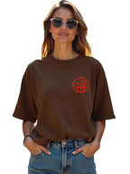 RodZen Oversized | Loose Fit | Half Sleeves Drop Shoulder Cotton Blend Round Neck Printed T-Shirt for Women