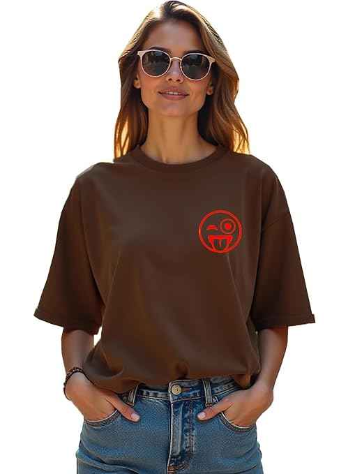 RodZen Oversized | Loose Fit | Half Sleeves Drop Shoulder Cotton Blend Round Neck Printed T-Shirt for Women