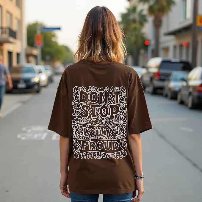 RodZen Oversized | Loose Fit | Half Sleeves Drop Shoulder Cotton Blend Round Neck Printed T-Shirt for Women