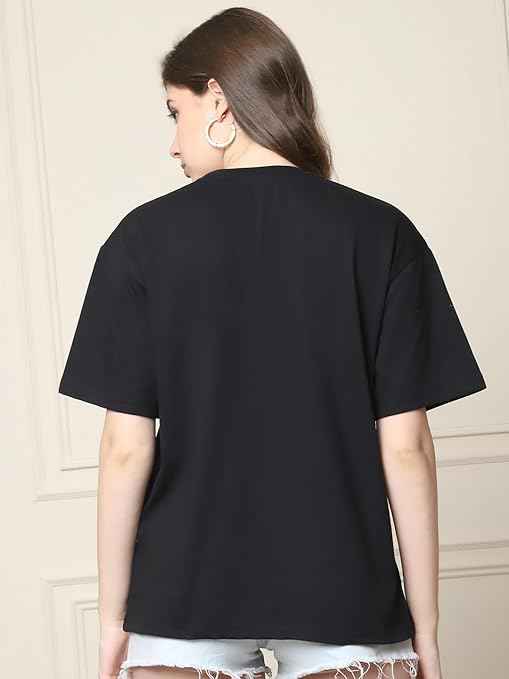 Fabflee Pure Cotton Oversized Baggy Fit Drop Shoulder Latest Aesthetic & Cool Graphic Printed Half Sleeve Tshirt for Women |Casual Loose Korean T-Shirt
