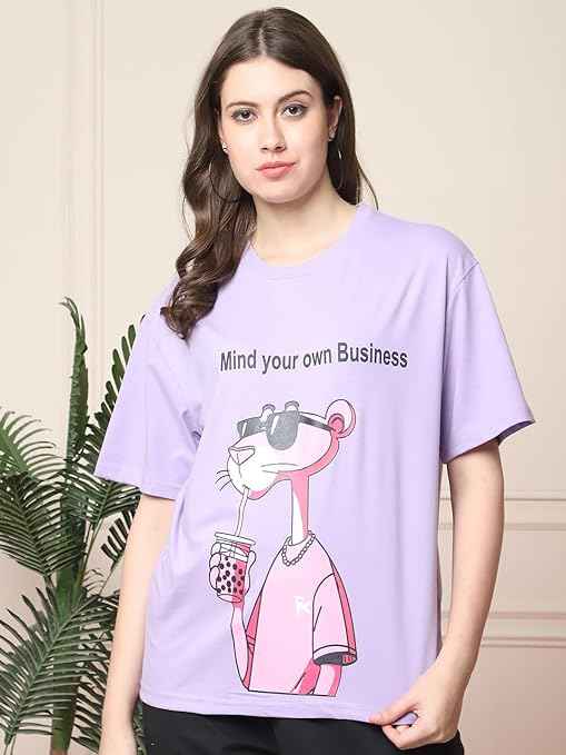 Brand: Fabflee Fabflee Pure Cotton Oversized Baggy Fit Drop Shoulder Latest Aesthetic & Cool Graphic Printed Half Sleeve Tshirt for Women |Casual Loose Korean T-Shirt