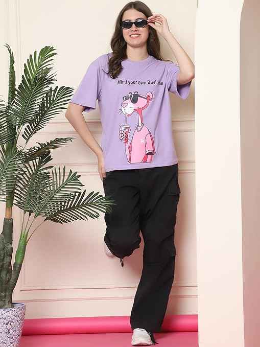 Brand: Fabflee Fabflee Pure Cotton Oversized Baggy Fit Drop Shoulder Latest Aesthetic & Cool Graphic Printed Half Sleeve Tshirt for Women |Casual Loose Korean T-Shirt