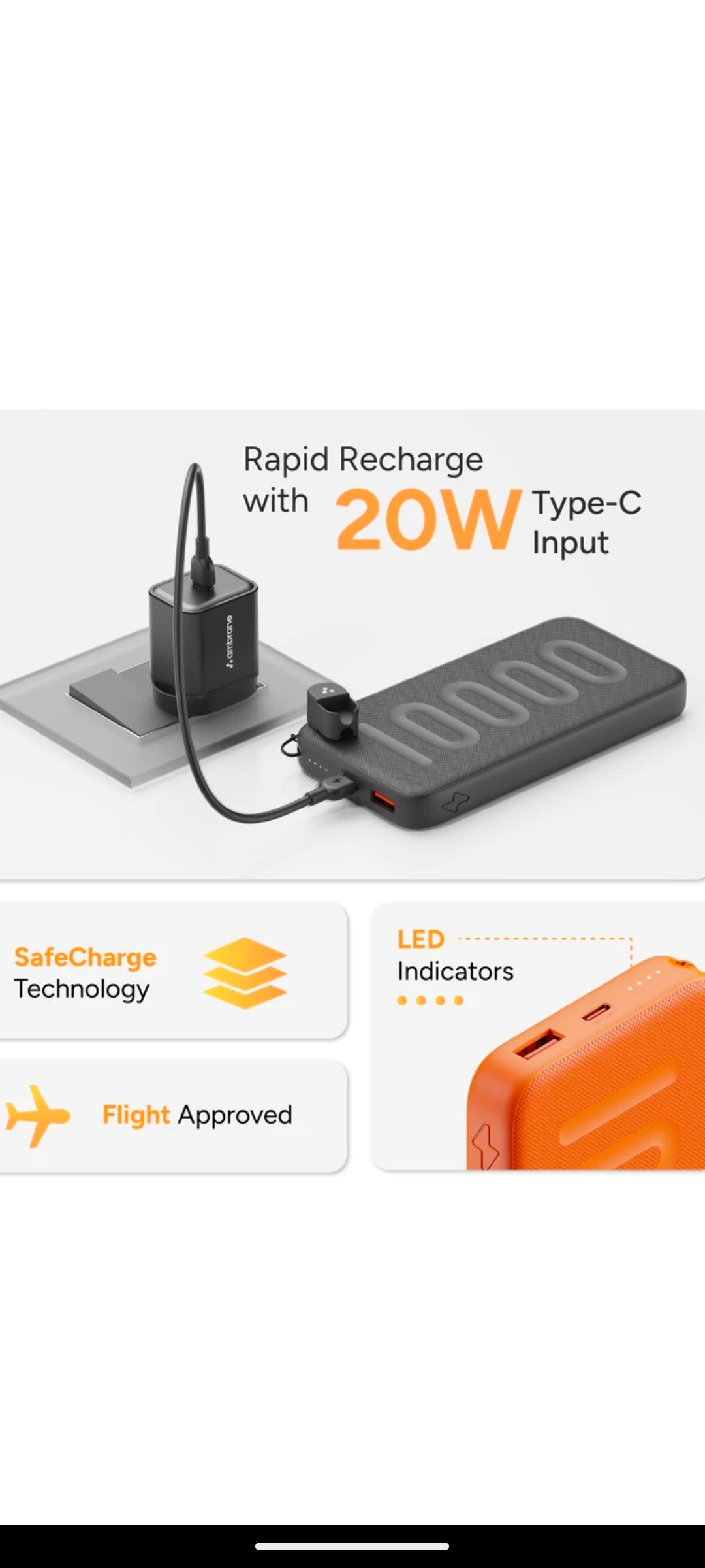 Ambrane 1000 mAh 22.5 w Power Bank