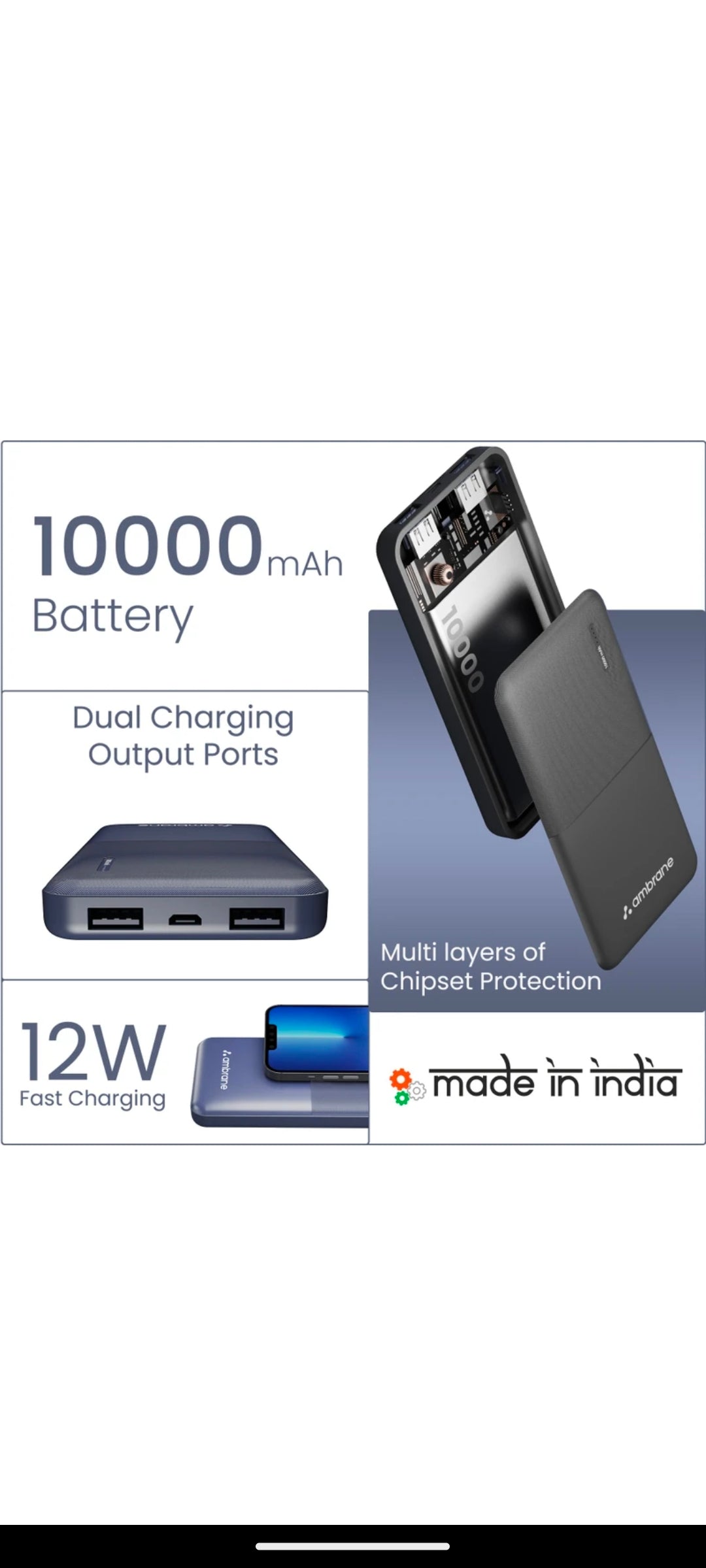 Ambrane 10000 mAh 12W compact power bank