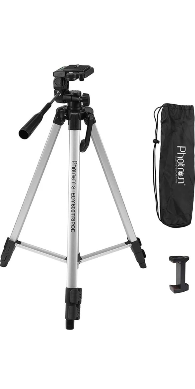 Photron PHT600M Lightweight Silver Tripod - Supports up to 3000g with Carry Bag