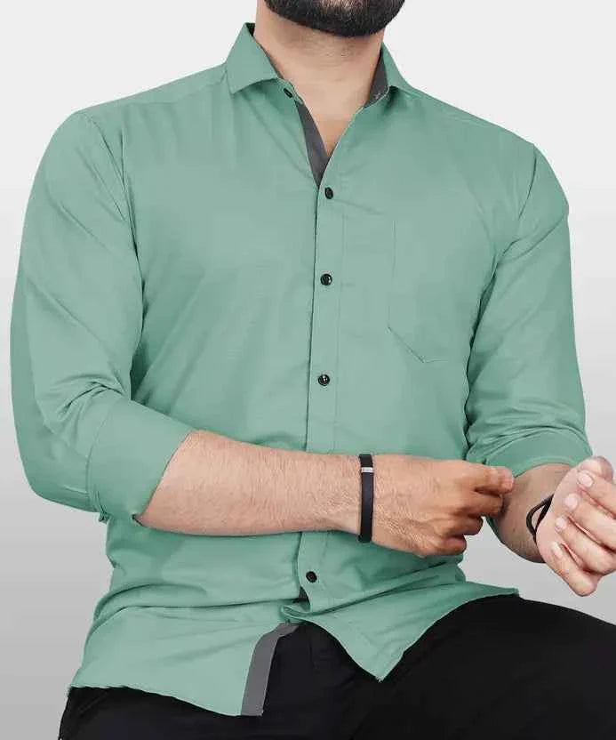 Men Regular Fit Solid Button Down Collar Formal Shirt