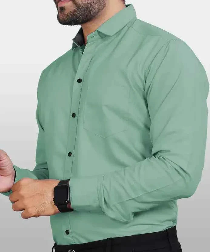 Men Regular Fit Solid Button Down Collar Formal Shirt