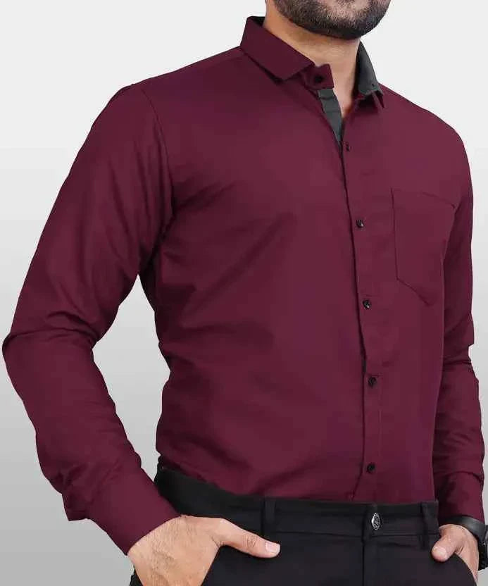 Men Regular Fit Solid Button Down Collar Formal Shirt
