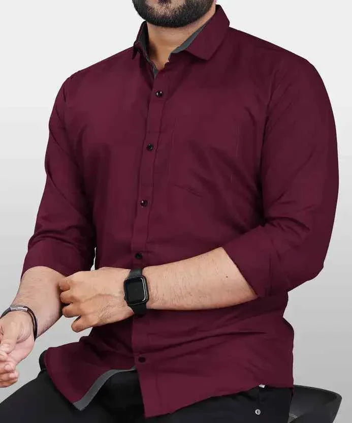 Men Regular Fit Solid Button Down Collar Formal Shirt