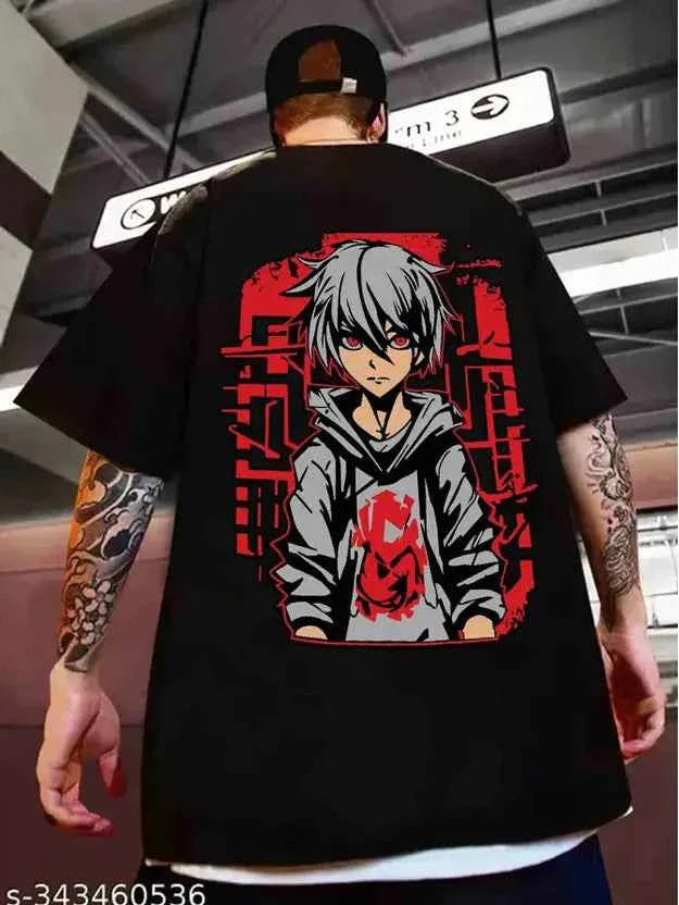 Men Graphic Print Round Neck Pure Cotton Black T-Shirt