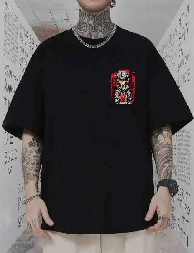 Men Graphic Print Round Neck Pure Cotton Black T-Shirt